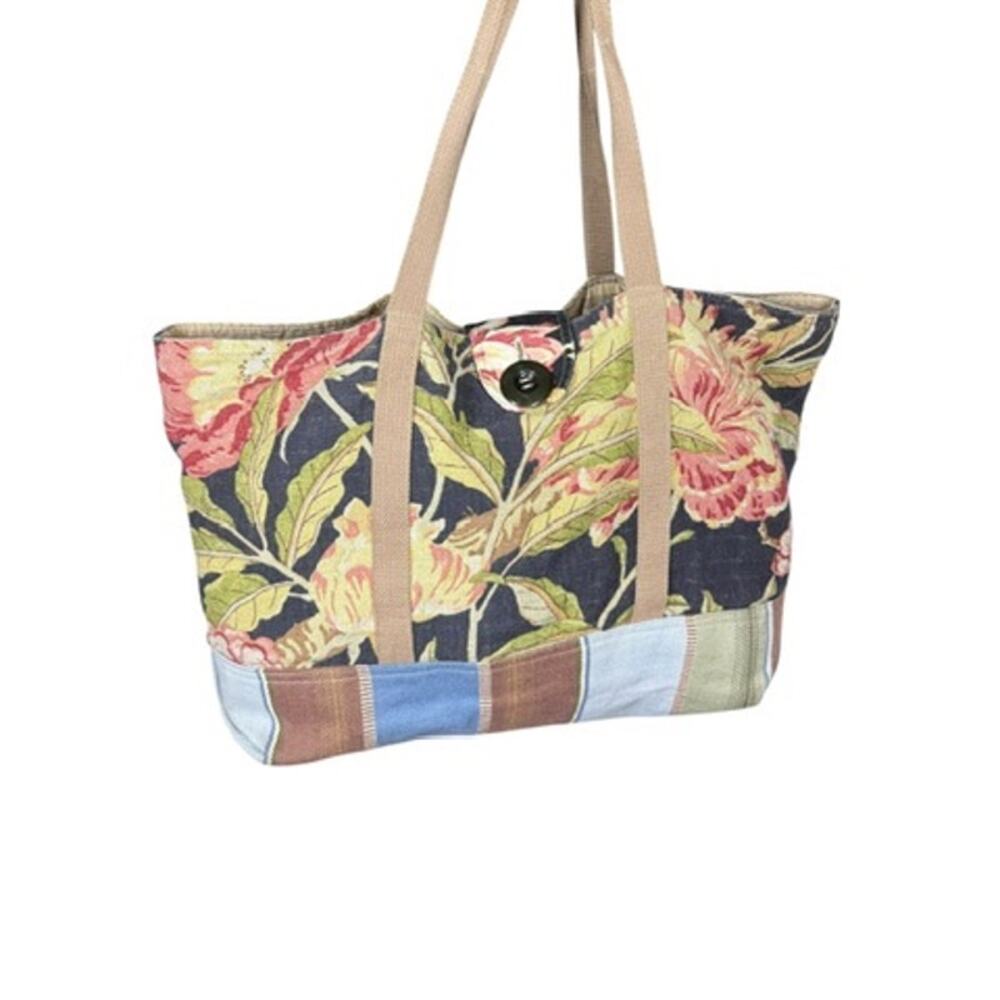 Susan Todd Bark Cloth Bag Mixed Patterned Upcycled Canvas Tote Market Bag OOAK